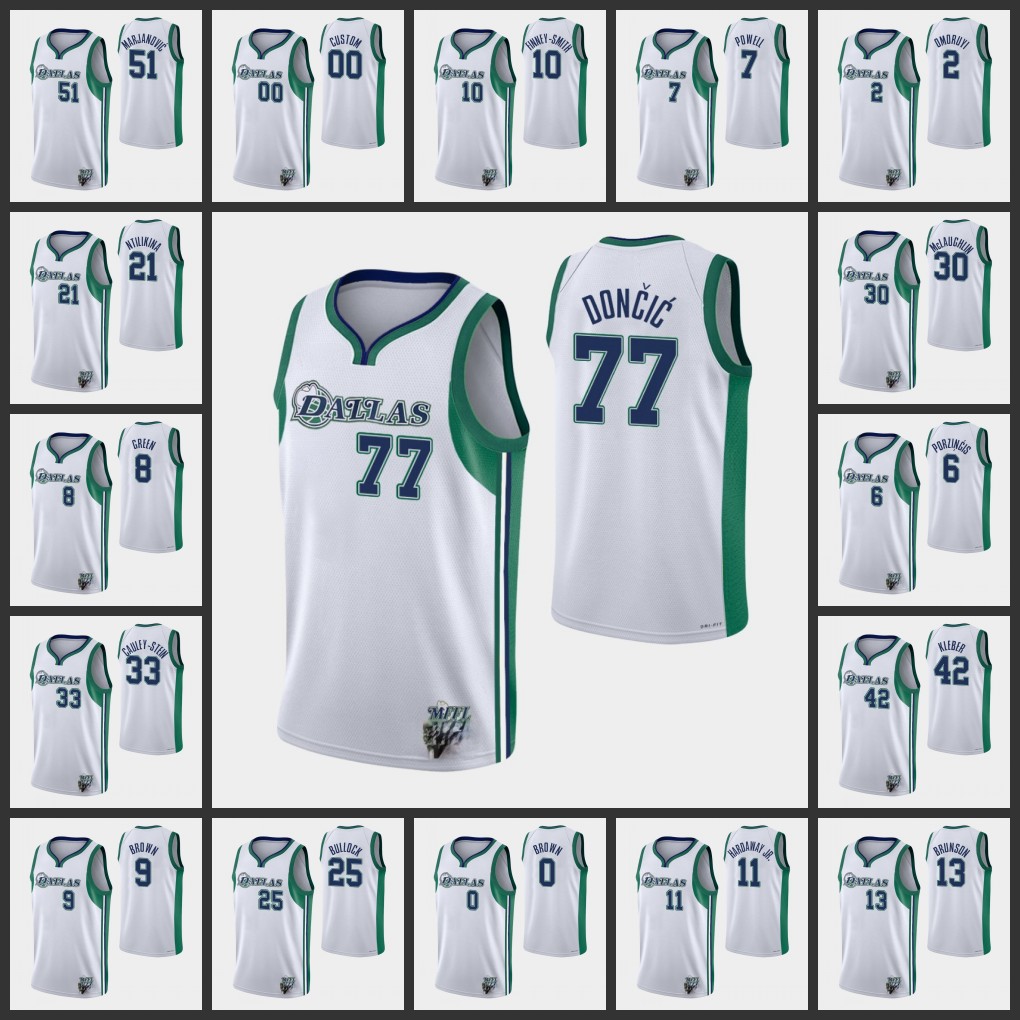 

Men Basketball Jerseys Dallas''Mavericks''Kristaps Porzingis Luka Doncic Jalen Brunson Frank Ntilikina 75th Anniversary Custom City White Jersey, Have logo