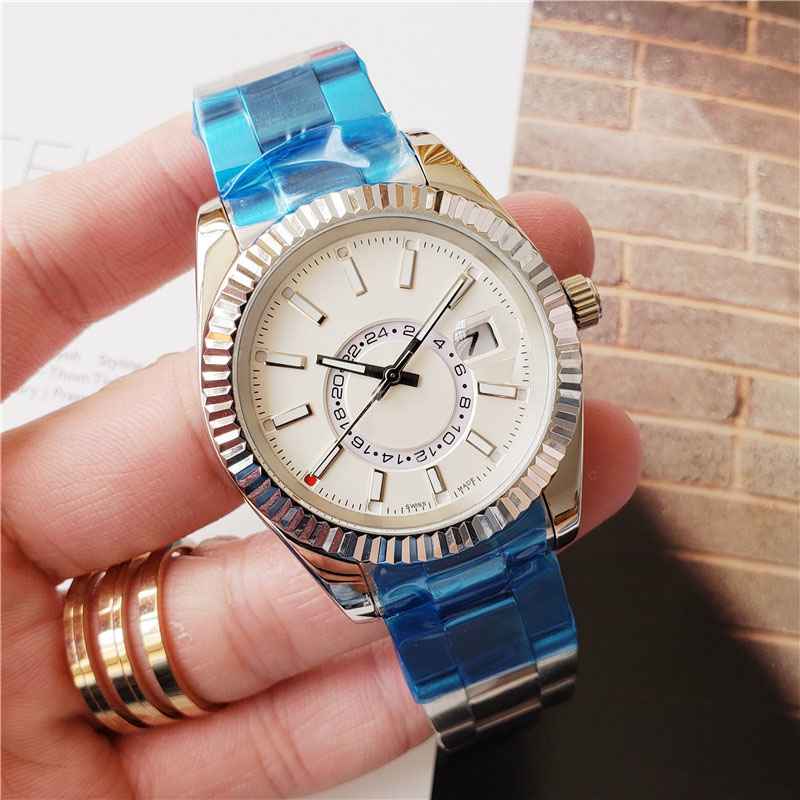 42mm Mens Mechanical Automatic De--we-ll Watch Calendar Watches Stainless Steel Sky Men Business Wristwatch 13812 RLS-image-458007181