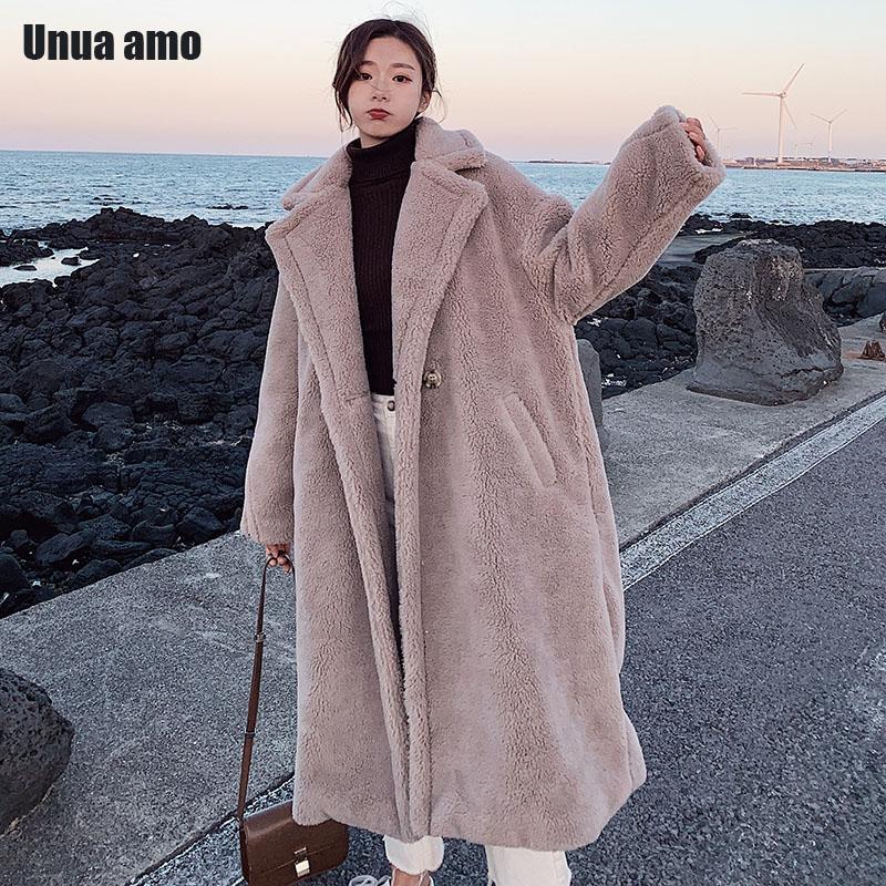 

Unua amo 2020 Winter Teddy Coat Women Long High Quality Faux Fur Outwear Fashion Thick Warm Lambswool Jacket Female LE00263A, Blue
