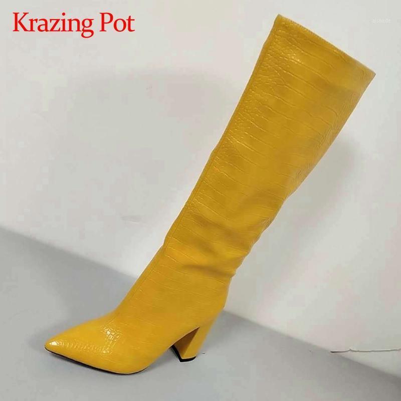 

Krazing pot big size pointed toe super high heel winter shoes keep warm European style young lady mature thigh high boots L551, Yellow