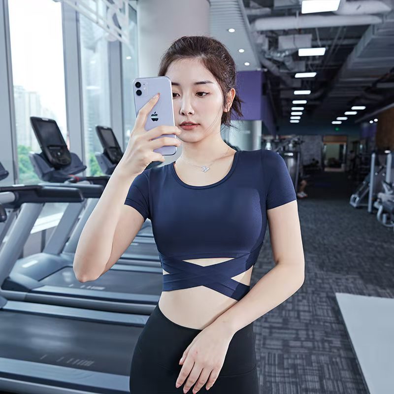 

20 Sports jacket women' autumn and winter sexy net red cross-fitting yoga clothes quick-drying fitness clothes cross-fitting running T45, Black