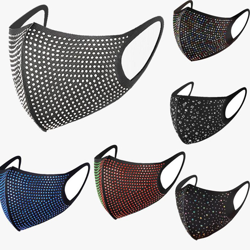 

Bling Bling Diamond Ice Silk Cotton Mask Fashion Trend Nightclub Bar Rhinestones Masks Washable Reusable Fishing Net Face Mask Free Shipping