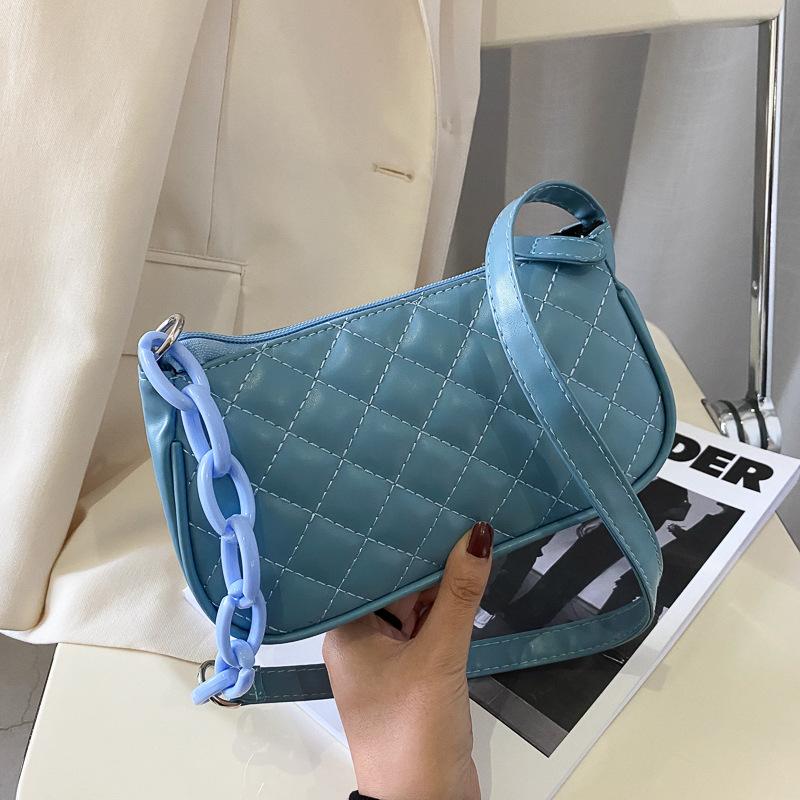 

1pcs PU Leather Shoulder Baguette Bag for Women Top Handle Bag Women Retro Handbag Vintage Bags Female Small Chain Handbags, White