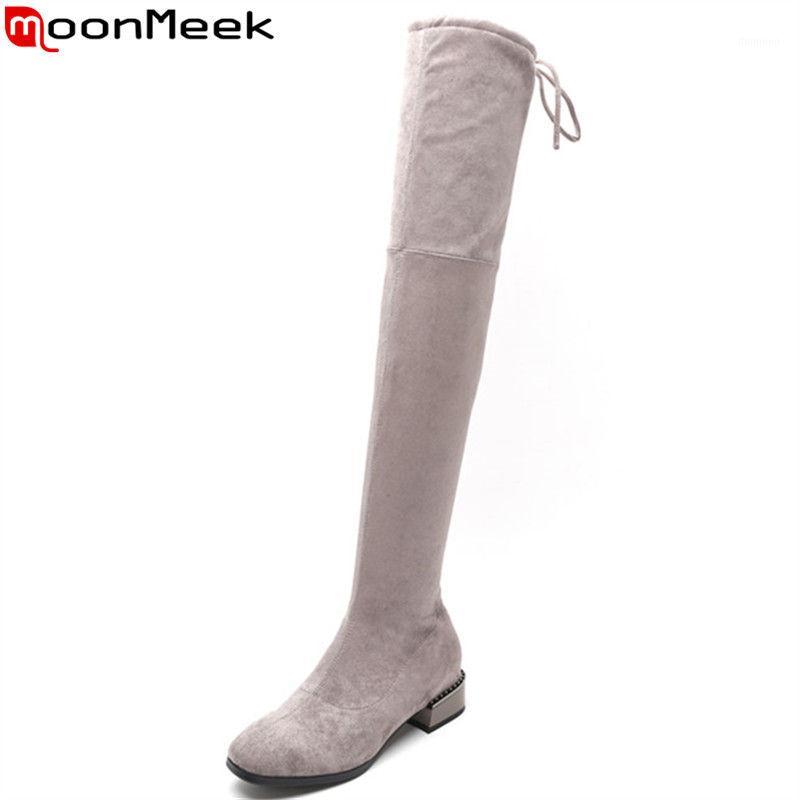 

MoonMeek 2020 fashion autumn winter boots square toe over the knee boot elegant ladies suede leather boots black1, Black