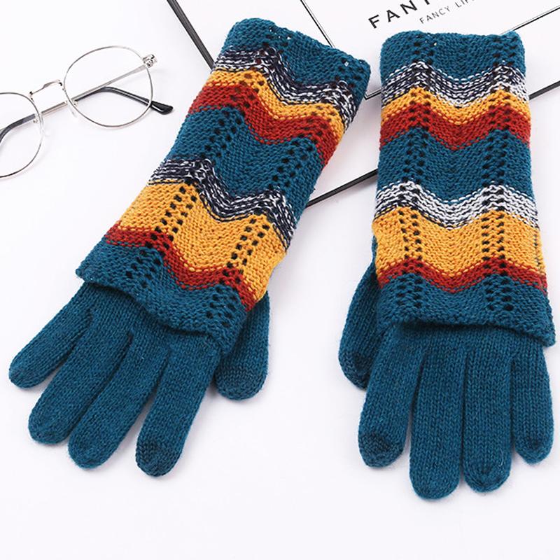 

Five Fingers Gloves Fishnet Selling Fashion Ladies Warm Soft Women Casual Mid-Length Color Matching Double Finger Mitten