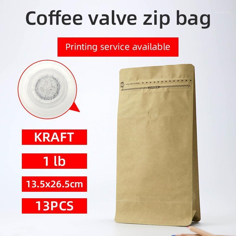 

13pcs 1 pound 500g kraft paper coffee bean one side degassing valve packaging bag aluminum block bottom coffee kraft pouch1