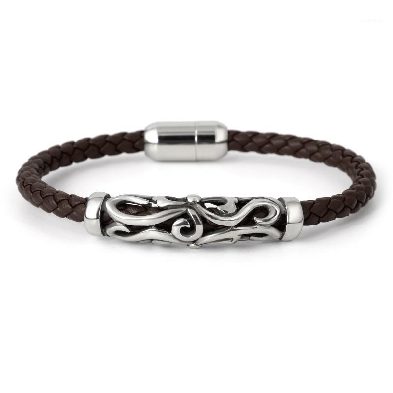 

New Hot Fashion Punk Style Vintage Elegant Genuine Leather Bracelet Men Handmade Jewelry Stainless Steel Male Gift1