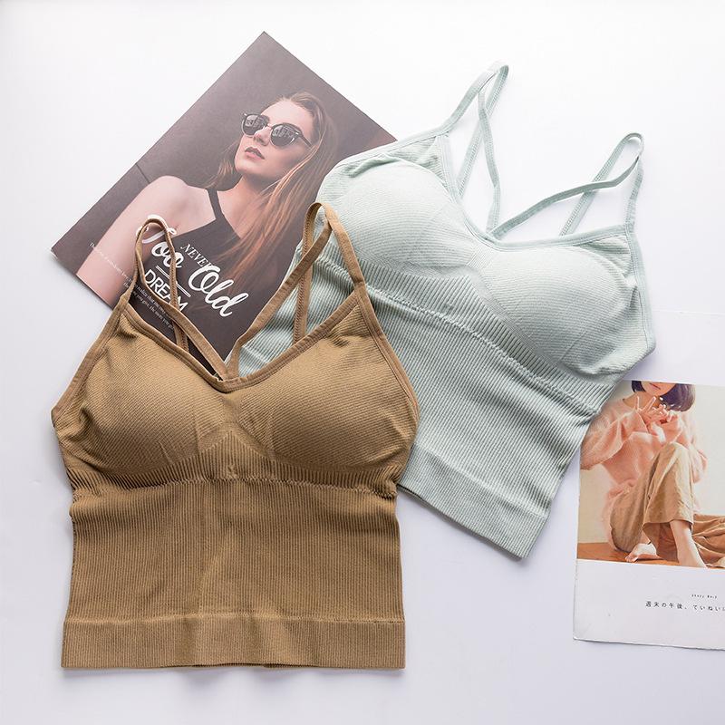 

Long Sports Bra Top Women Sexy Strap Gym Fitness Yoga Running Bra Wrapped Chest Breathable Vest Push Up Sport For Cup A-d, Black