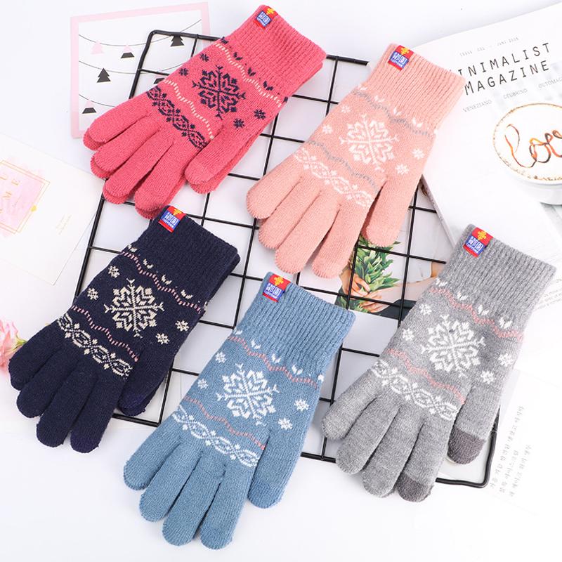 

Autumn and winter cashmere snowflake single layer warmth, gloves, Christmas gifts, cartoon knitted touch screen gloves