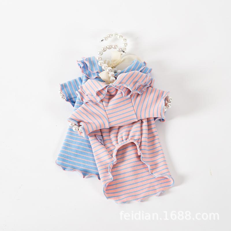 

2020 new autumn and winter rainbow striped lotus leaf collar bottoming shirt for cats and dogs1, Blue