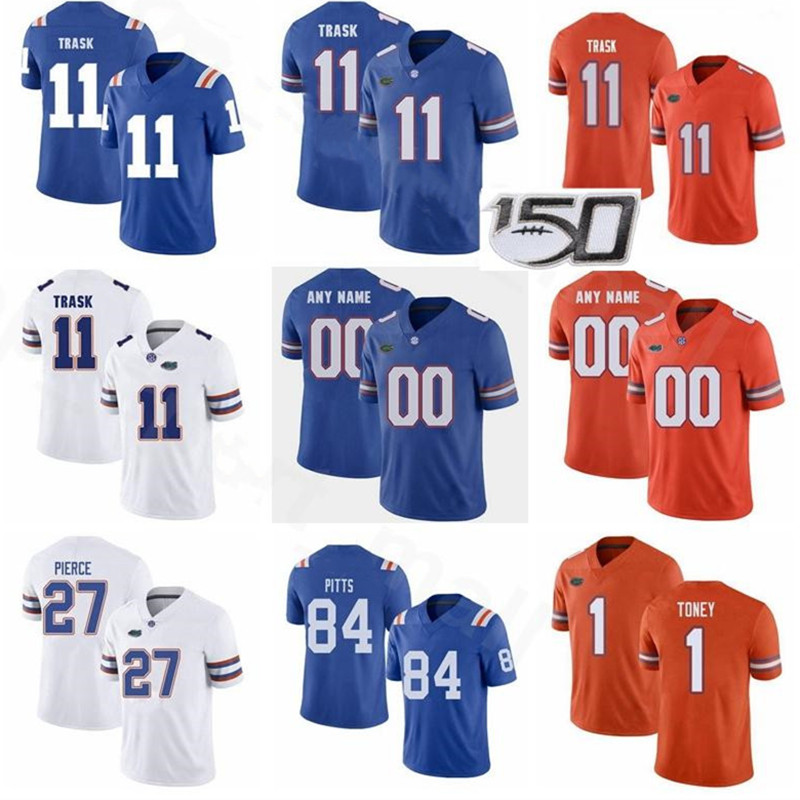 

Florida Gators Football 27 Dameon Pierce Jersey College NCAA 11 Kyle Trask 1 Kadarius Toney 84 Kyle Pitts 13 Feleipe Franks 81 Aaron Hernandez Tim Tebow Blue Orange, Colour 13