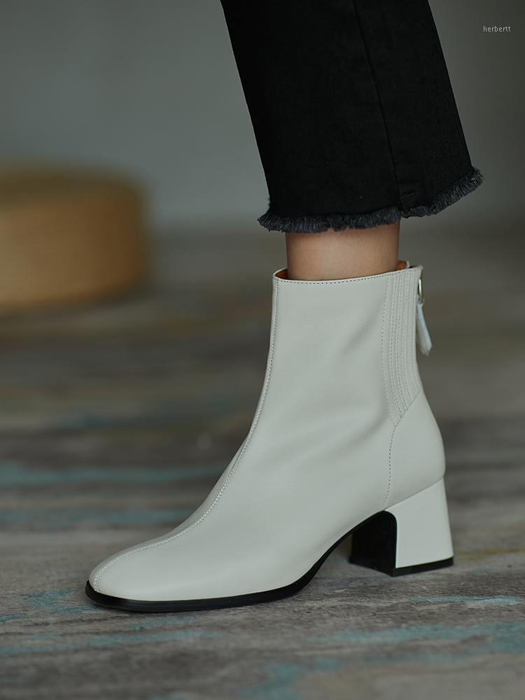 

Handmade White Leather Women Ankle Boots Square Toe Autumn Sock Booties Black 6cm Chunky High Heels Botas Winter Botines Femmes1, Plusin inside