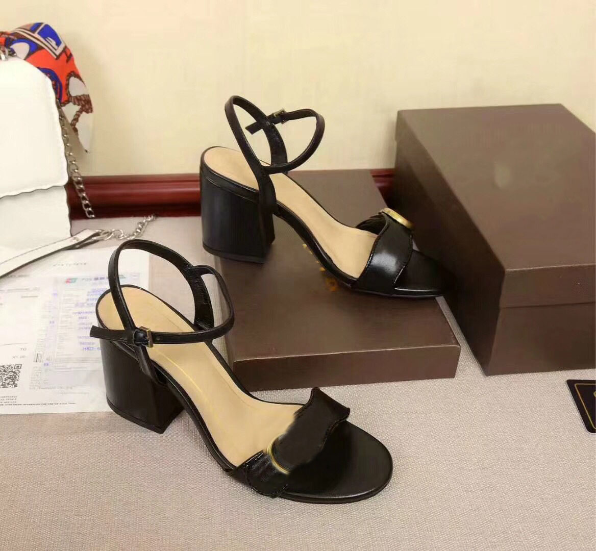 

2020 Hot selling Women's Fashion Designers Heel Sandals Girls Summer Holidays Beach 8CM Heel Soft Leather Shoes Lady Working Shoe 42 40 #G8, Black leather 8cm