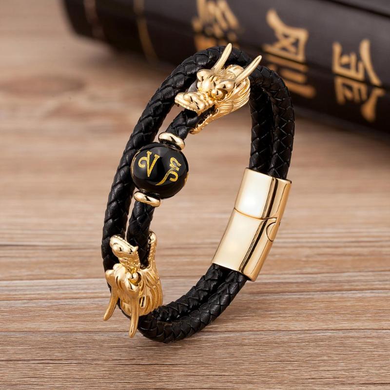 

4Style Punk Dragon Shape Leather Bracelets Men Jewelry Classic Stainless steel Magnetic Clasp Charm Bracelet Homme Male Jewellry