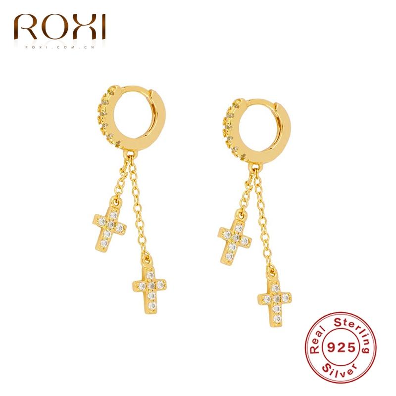 

Hoop & Huggie ROXI Double Dangle Crystals Cross Earrings For Women Wedding Valentine's Day Gift Cartilage 925 Sterling Silver