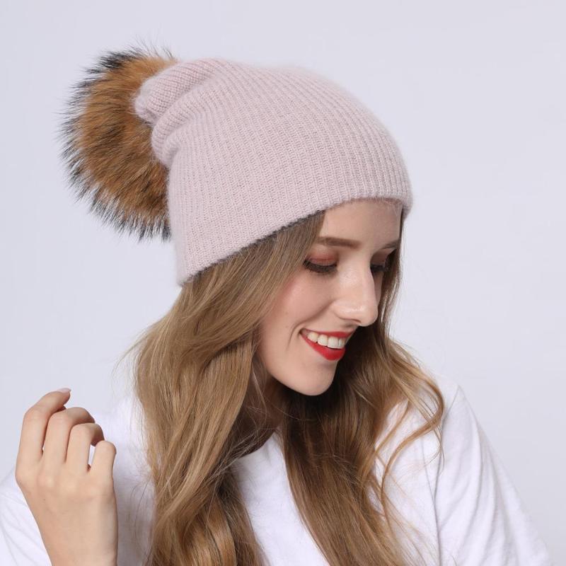 

Beanie/Skull Caps Janefur Fur Beanie Hat For Women Winter Warm Wool Gorros Female Soft Trendy Pompom Cap, Black