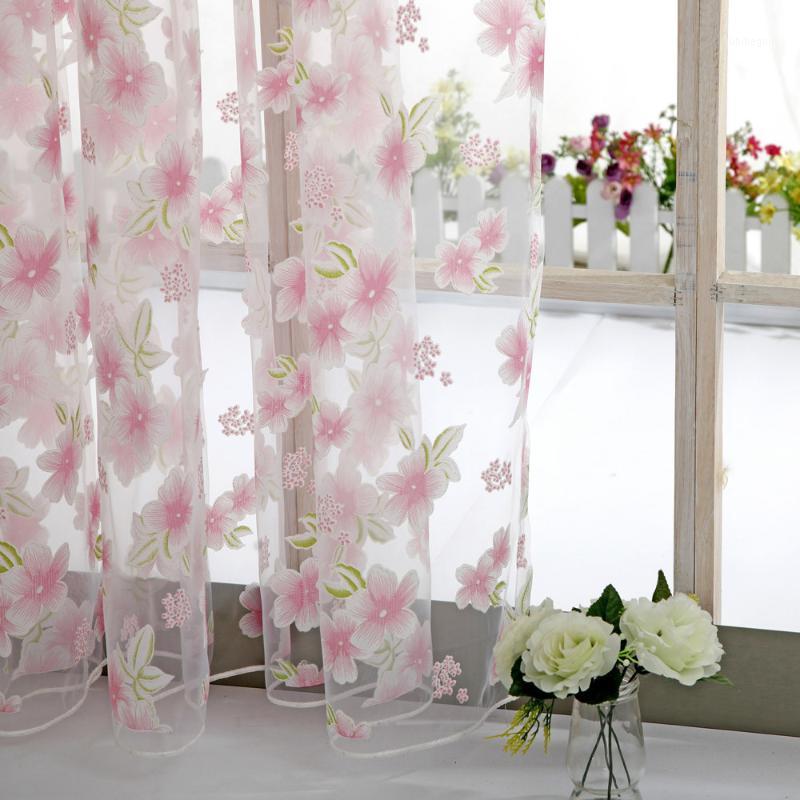 

2020 Flower Sheer Curtain Tulle Window Treatment Voile Drape Valance 1 Panel Fabric1, Blue