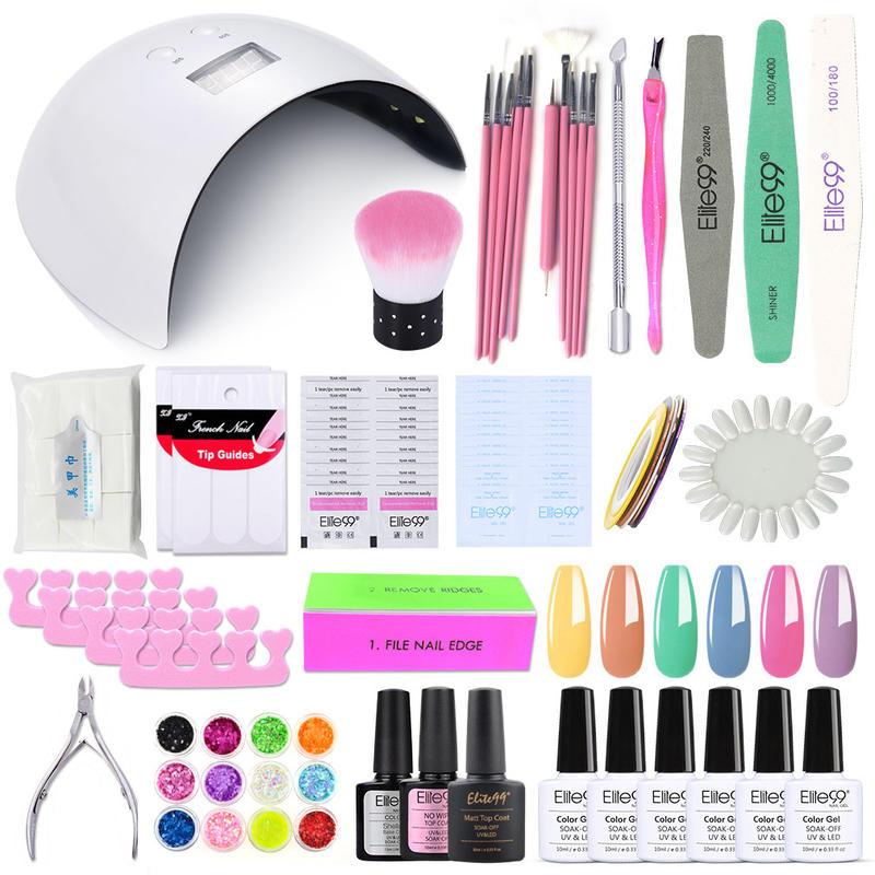 

Elite99 Nail Gel Set with UV LED Lamp Dryer 5PCS Nail Gel Polish Kit Soak Off Manicure Tools Set Art Varnishes Lacquer
