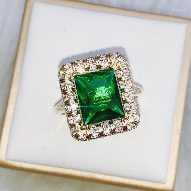 

Cluster Rings Vintage Square Natural Green Crystal Ring Fashion Personality Ladies Jewelry Mother's Day Send Mom Gift, Golden;silver