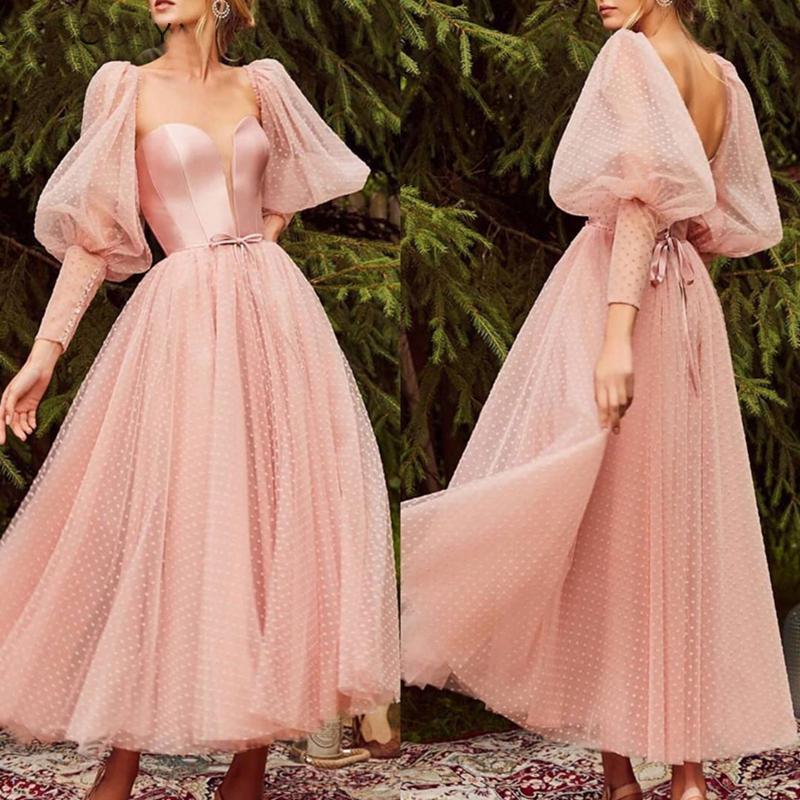 

New Arrival Lace Tulle long sleeve Prom dresses 2020 Ankle Length Short Prom dress vestidos de fiesta largos elegantes de gala, Champagne