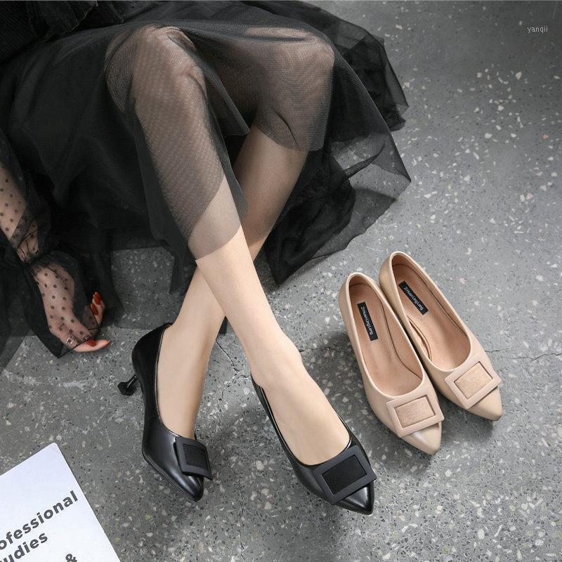 

2020 Korean black stilettos party shoes women square buckle pointed toe pumps concise high heels chaussure femme plus size 36-451