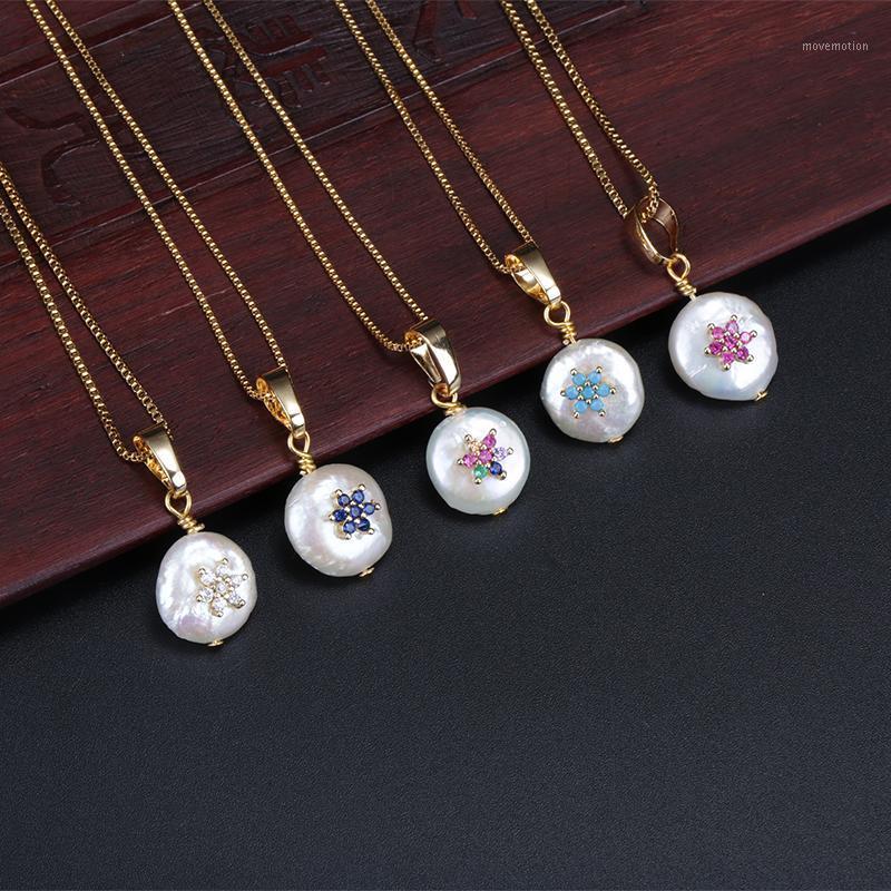 

tiny cz crystal paved snow snowflake charm natural freshwater pearl bead chic gold link chain pendant choker necklace for women1