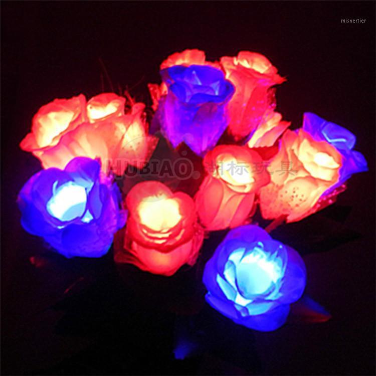

Creative Valentine's Day Model Colorful fa guang bu LED Rose Wedding Gift Night Light Bouquet Gift1, Blue red pink