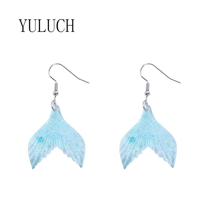 

YULUCH Girl fish tail shiny pendant earrings ladies all-match multicolor jewelry women elegant party birthday gift earrings