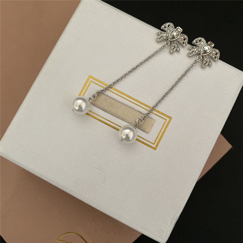 

Exquisite Peals Earrings Lovely Bow Accessories Earring Fashion Chain Earrings Rhinestone Party Earring Studs Women Silver Earring Jewelry