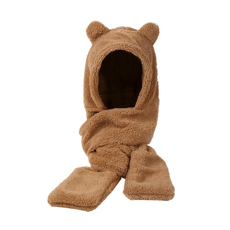 

Outdoor Riding Hat Jennie The Same Bear Hat Scarf Gloves One Female Autumn and Winter Windshield Warm Plush Cute, Khaki