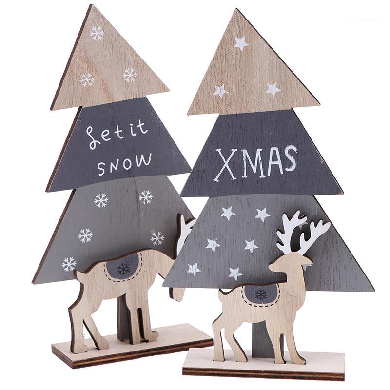 

Christmas Tree Elk Stitching Desktop Arrangements Wooden Mini Letter Tree Printing Ornaments Home Xmas Party Holiday Decoration1