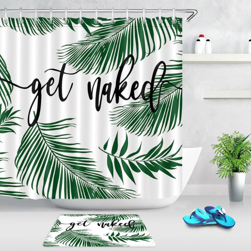 

Leaves Get Naked Shower Curtain Tropical Green Palm Leaf Print Waterproof Shower Curtains for Bathroom with Hooks Decorations1