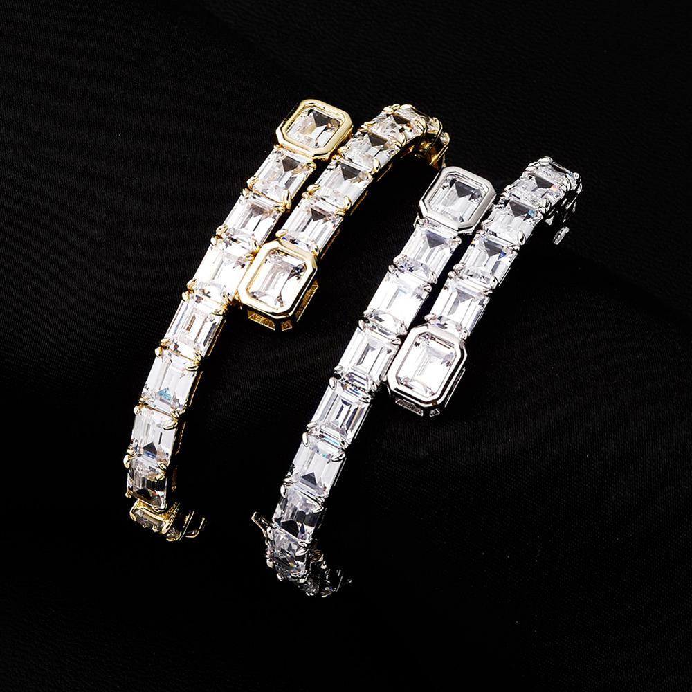 

High Quality 12mm Bracelet Iced Out Square Baguette Cubic Zirconia Women's Bangle Bracelest Hip Hop Fashion Charm Jewelry Gifts For Women