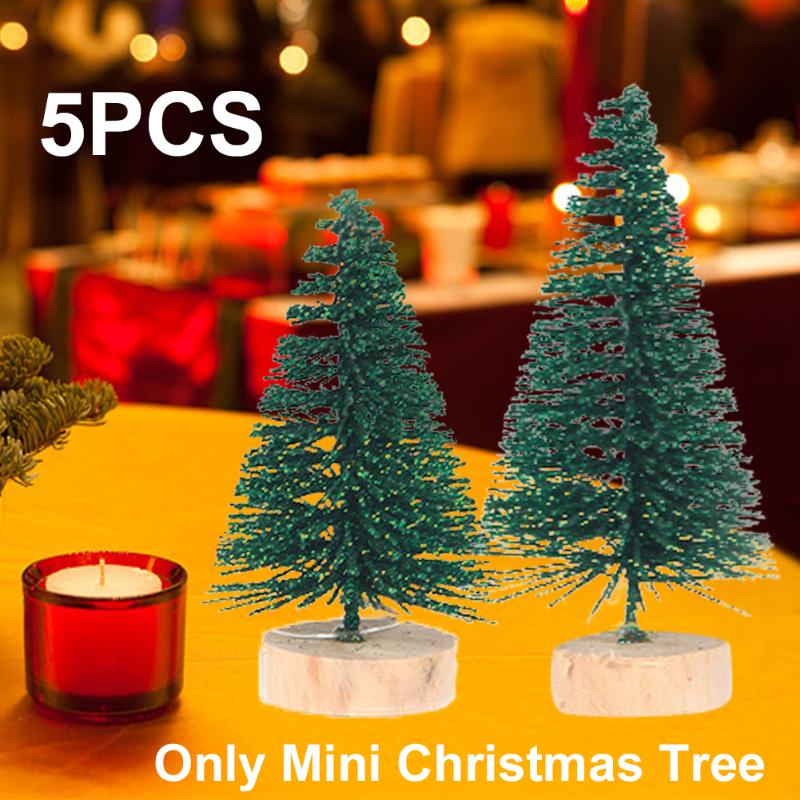

5pcs Photo Prop Home Office DIY Craft Simulation Festival Mini Christmas Tree Party Green With Wooden Base Desktop Decoration