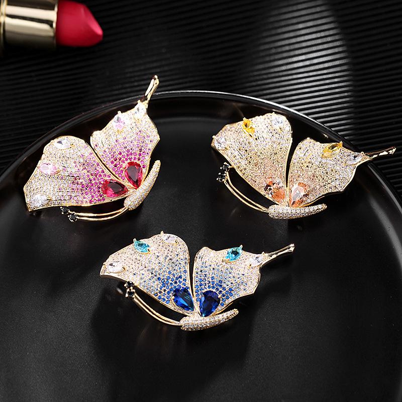 

Luxury Butterfly Brooches Pins European and American Fashion Wedding Corsage Jewelry Cubic Zirconia Brand Bouttoniere Accessory