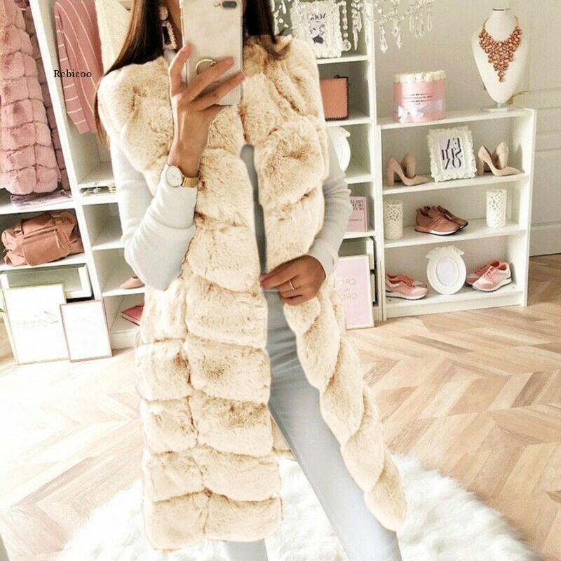 

Fashion Winter coat women Faux Fur Gilet Vest Sleeveless Waistcoat Body Warmer Jacket Coat Outwear chaquetas mujer, Beige
