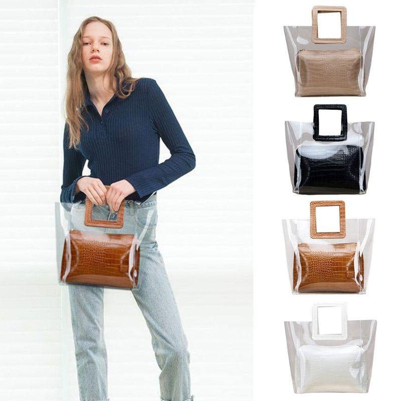 

Women Summer Beach PVC Transparent Handbag Tote Cosmetic Beach Bag Purse Messenger H8WD, White