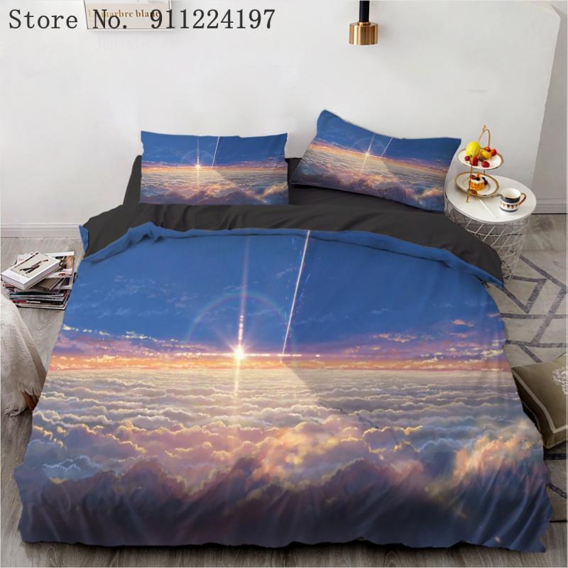 

Cartoon Duvet Cover Set Teenagers Quilt Cover Your Name Bedclothes Microfiber Bed Linen Japanese Anime Comforter Bedding Set, Color-6