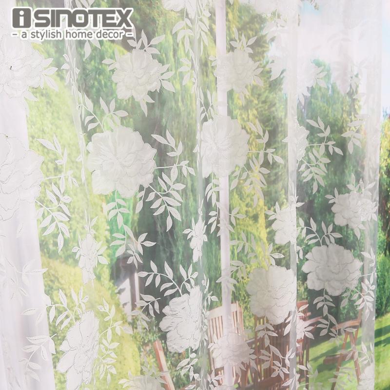 

ISINOTEX Window Curtain White Flower Printed Pattern For Home Living Room Screening Transparent Sheer Voile Fabric 1PCS/Lot1, Rod pocket
