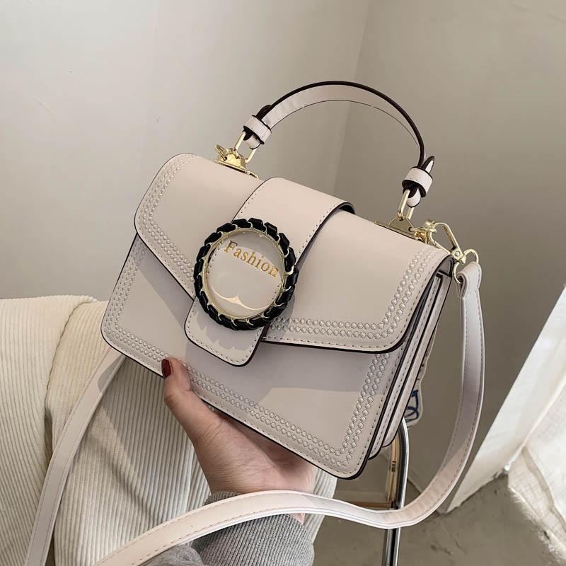

2021 Spring New Designer Women Shoulder Hand Bag Lady Fashion Metal Circle Hardware Tote Bag PU Leather Luxury Crossbody Bags, Black