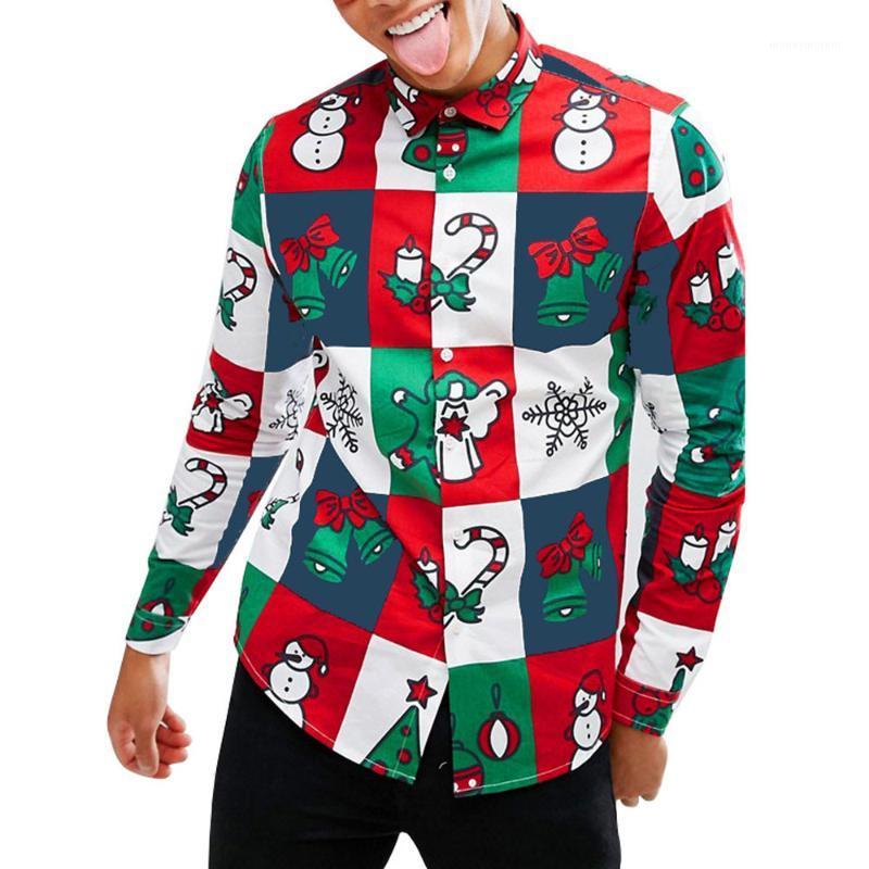 

Blouse Mens Snowman Printed Christmas Shirt Long Sleeve Slim Top Blouse1, Wh