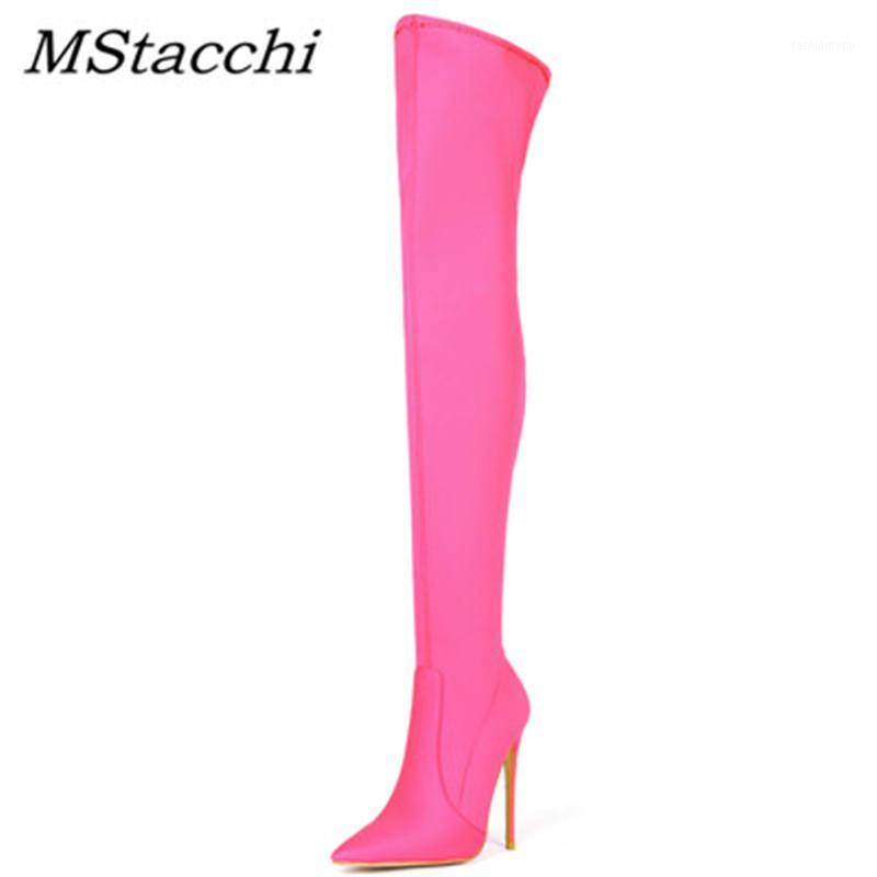 

MStacchi Women Customize Color Botas Mujer 2020 Candy Color Over The Knee Boots Woman Chic Thin High Heel Pionted Toe Party Boot1, Apricot