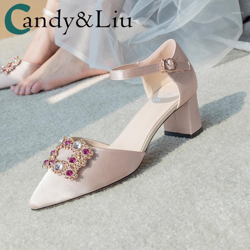 

Wedding Shoes Women 2021 New Chunky Heel Strap Bridal Shoes Summer High Heel Rhinestone Wedding Square Buckle Bridesmaid1, Green 7cm