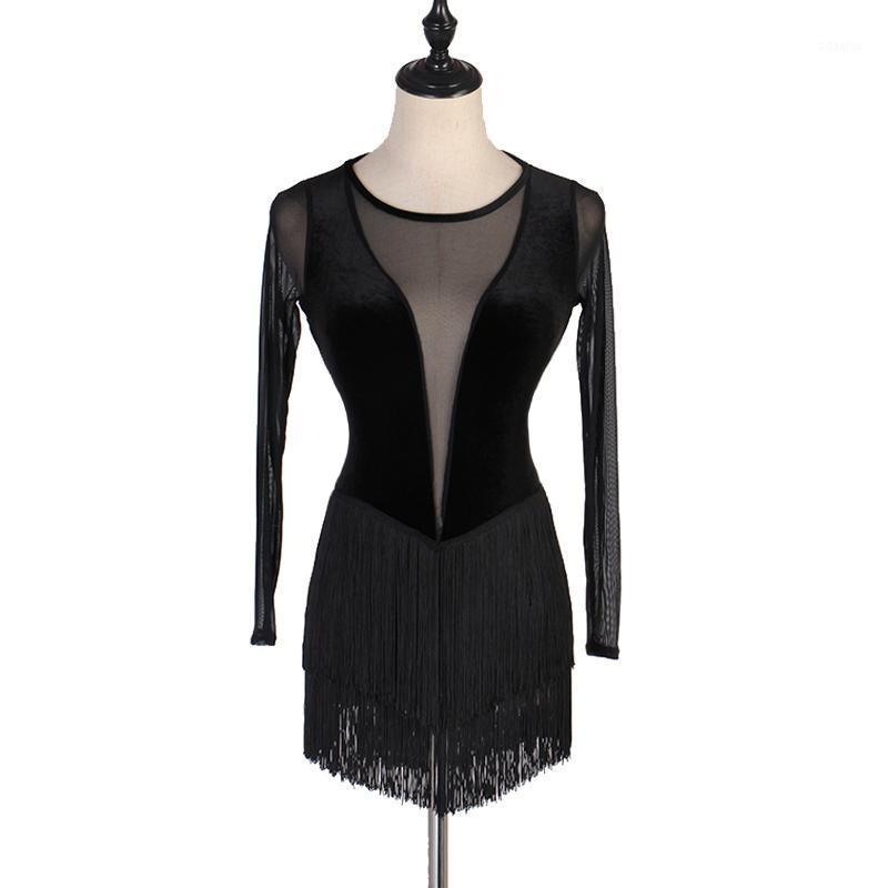 

2020 Black Sexy Latin Performance Dress Women Dance Fringe Skirt Practice National Standard Wear Qiaqia Samba Costumes B01041