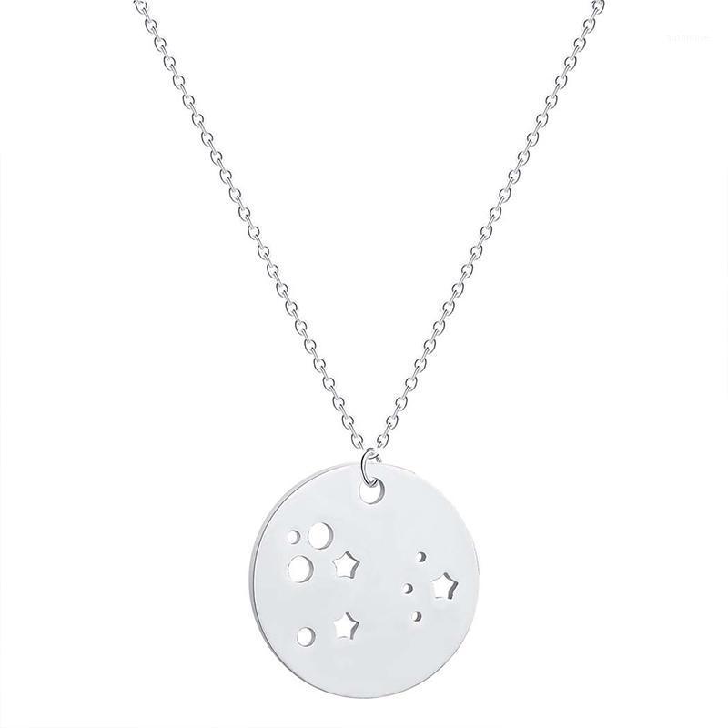 

chains on the neck circle Star moon necklaces women couple Chinese coins pendants Steel color stainless steel fashion necklaces1