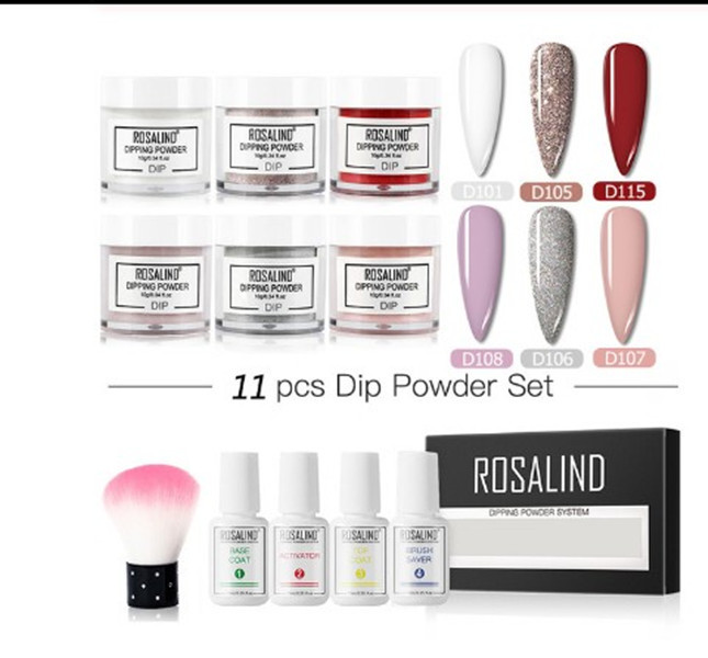 

11pcs/lot ROSALIND Dip Powder Set Nail Glitter For Nail Art Decorations atural Dry Without Lamp Cure Sequins For Design Nails Accessories