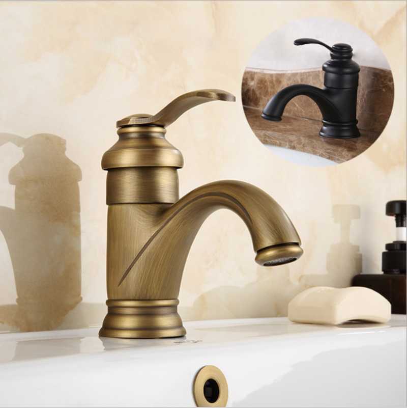 

European Retro Brass Washbasin Faucet Cold Water Hot Water Mixing Tap Bathroom Counter Basin Black Baking Lacquer Art Bibcock