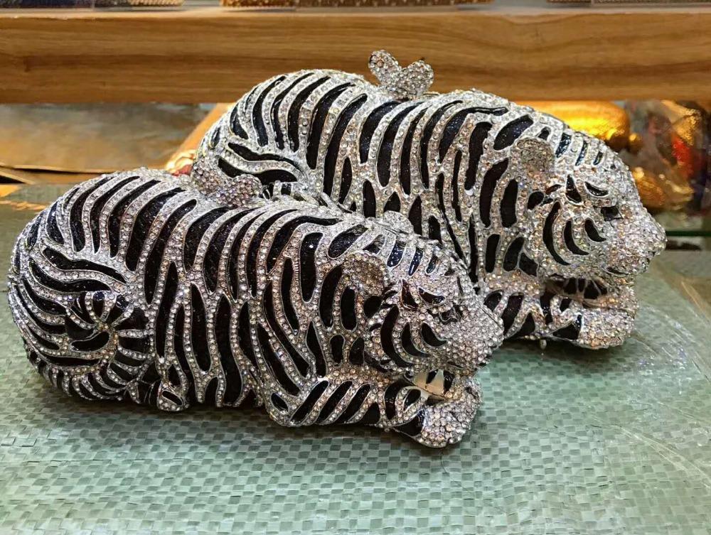 

XIYUAN BRAND women tiger gold/silver Metal Shoulder Clutch Bag Rhinestone purse wallet Luxury Evening Party Bridal Bag lady gift, Color same as pictur