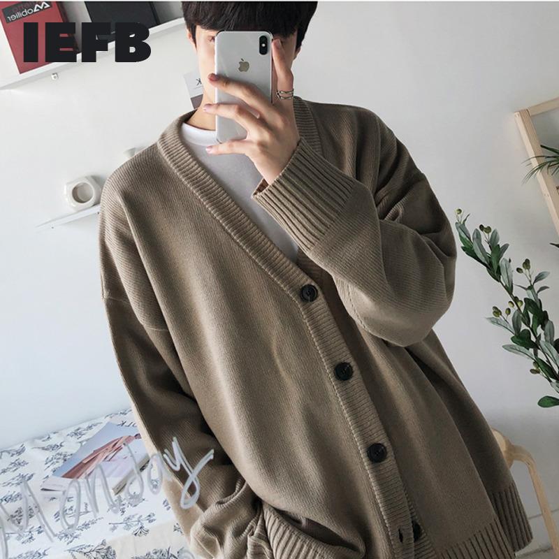 

IEFB autumn winter men's kintted cardigan coat V-Neck Sweater Korean Trend clothes single breasted big size korean tops 9Y4266, Black