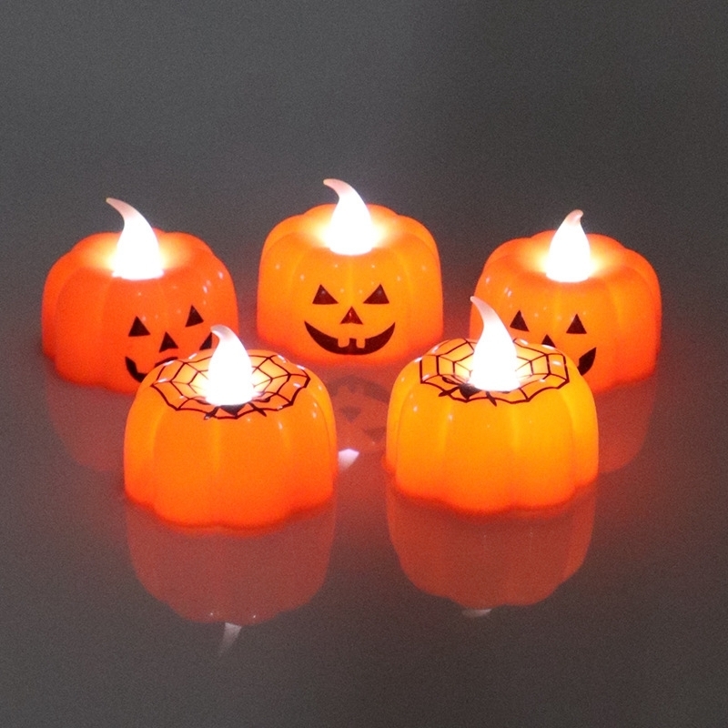 

Halloween Spider Pumpkin Lamp Plastic Pumpkin Candles Light LED Electronic Flameless Candle Home Bar Dining Halloween Decoration